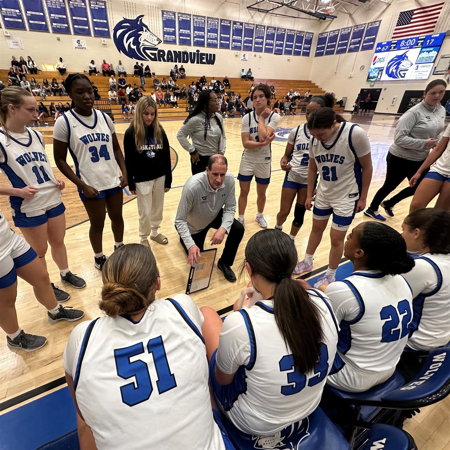  Grandview High School girls basketball team huddle